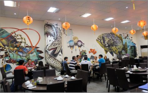 长沙海鲜餐厅墙体彩绘